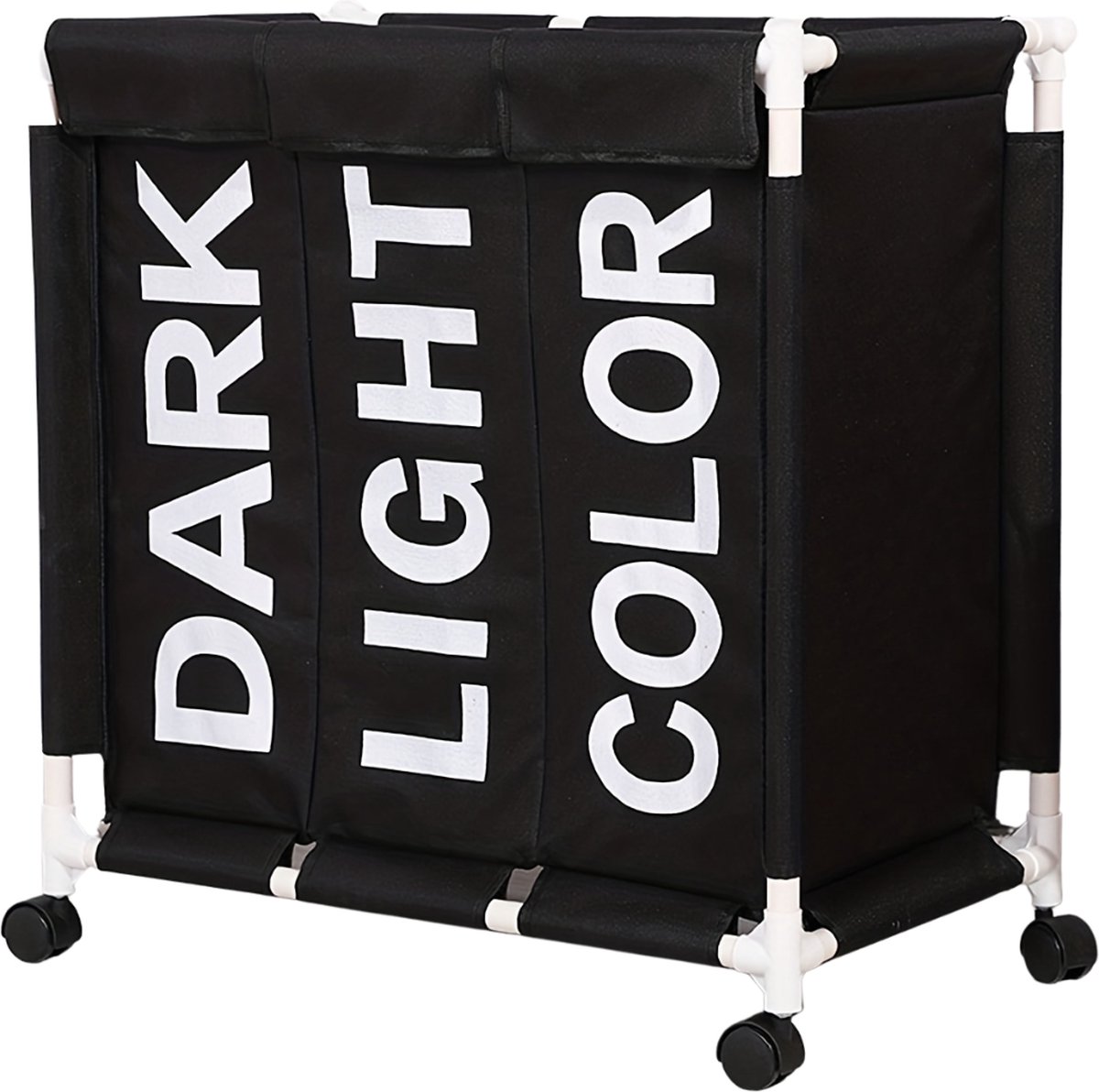 Goedkoopste Livano Wassorteerder 3 Vakken - Wassorteerder - Wasmand 3 Vakken - Wassorteerder Op Wieltjes - Laundry Basket - Laundry Bag - Zwart