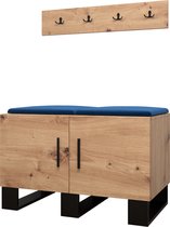 Garderobekast Ganggarderobe Compacte garderobe Vestibule Wandkast Plank Hal & Gang Kast Schoenenkast Gestoffeerde panelen en met een kussen - (BxHxD): 84x52x45,6 cm - ERNETST 21 - Artisan (Blauw (Manila 26))