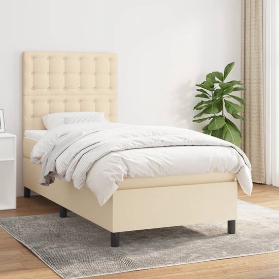 The Living Store Boxspringbed - Pocketvering matras - Middelharde ondersteuning - Huidvriendelijk topmatras - Crème - 193x90x118/128 cm