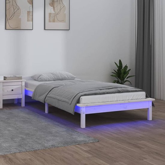 The Living Store Bedframe - LED-verlichting - Houten - 202 x 101.5 x 26 cm - Wit