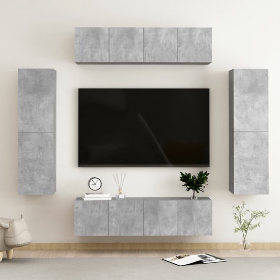 The Living Store TV-meubel - Betongrijs - 60 x 30 x 30 cm - 30.5 x 30 x 110 cm - Montage vereist