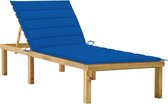 The Living Store Houten Loungebed - Ligbed - Verstelbare rugleuning en voetensteun - 200x70 cm - Koningsblauw