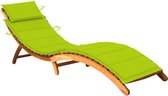 The Living Store Houten Ligbed - Massief Acaciahout - Ergonomisch Design - Helder Groen Kussen - 184 x 55 x 64 cm