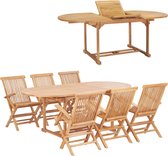 The Living Store Massief Teakhouten Tuinset - Verlengbare ovale tafel - 6 klapstoelen
