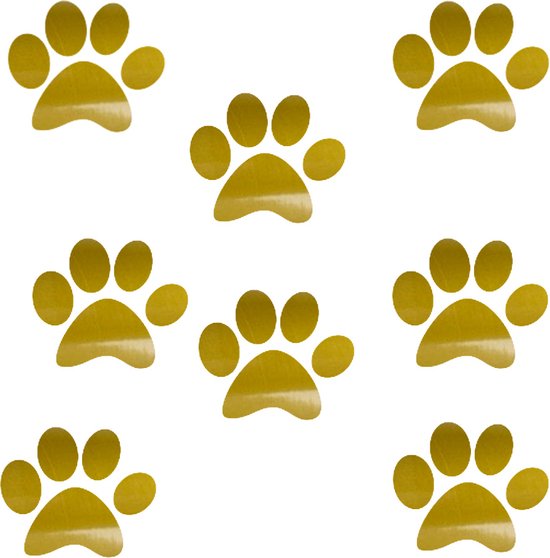 Hondenpootje / hondenpootjes - glans goud - autostickers - 8 stuks - 4 cm x 5 cm - hondenpoot - hondensticker