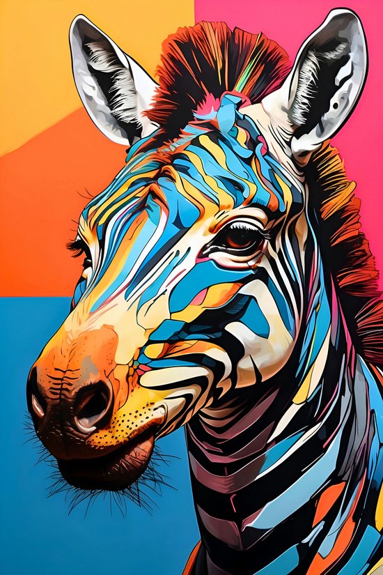 Zebra Poster | Pop Art | Kleurrijke Poster | Dierenposter | 51x71cm | Wanddecoratie | Muurposter | MT | Geschikt om in te lijsten