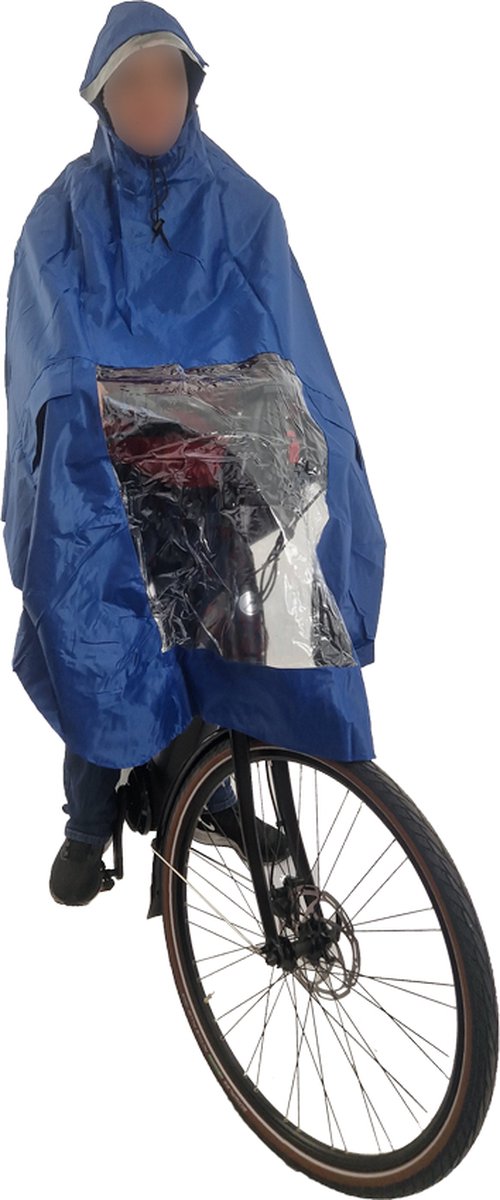 HOOODIE Poncho Deluxe - Regenjas - op Fiets - blauw