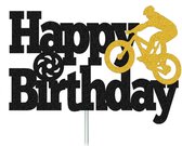 Mountainbiker cross fiets - taart topper - taart decoratie - verjaardag versiering - prikkers met versiering - taartversiering