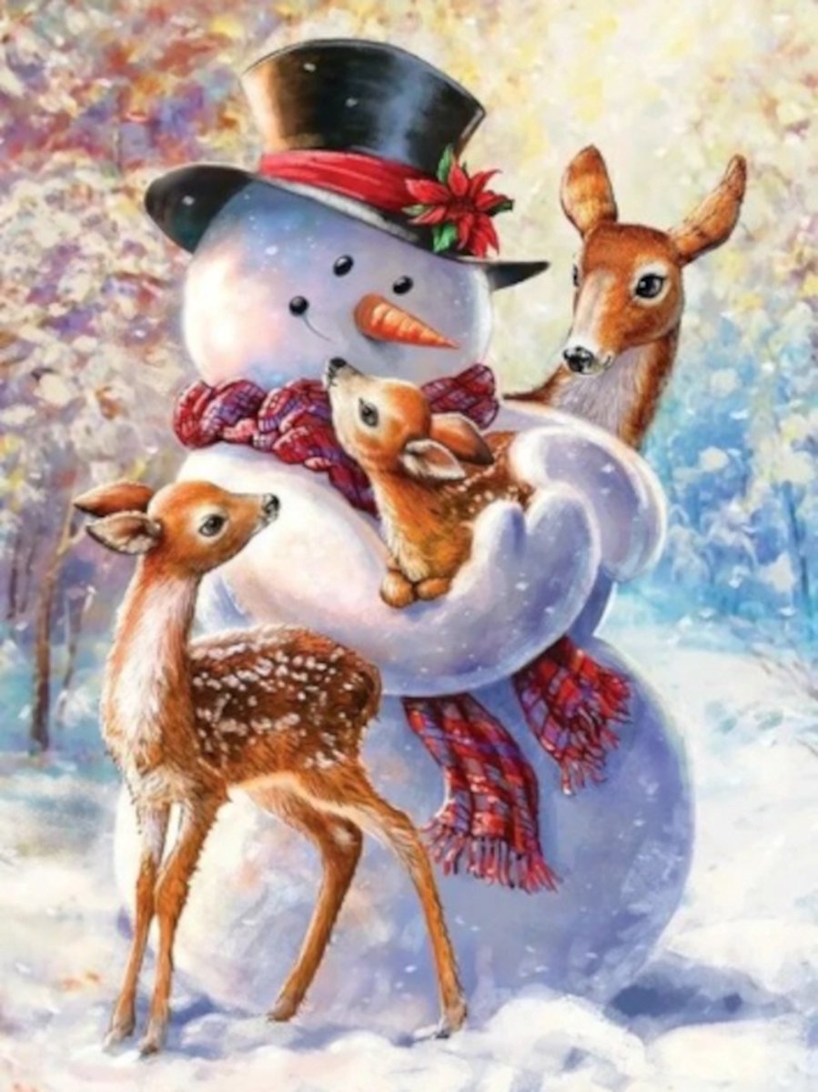 Diamond painting sneeuwman sneeuwpop herten 30x40cm vierkante steentjes