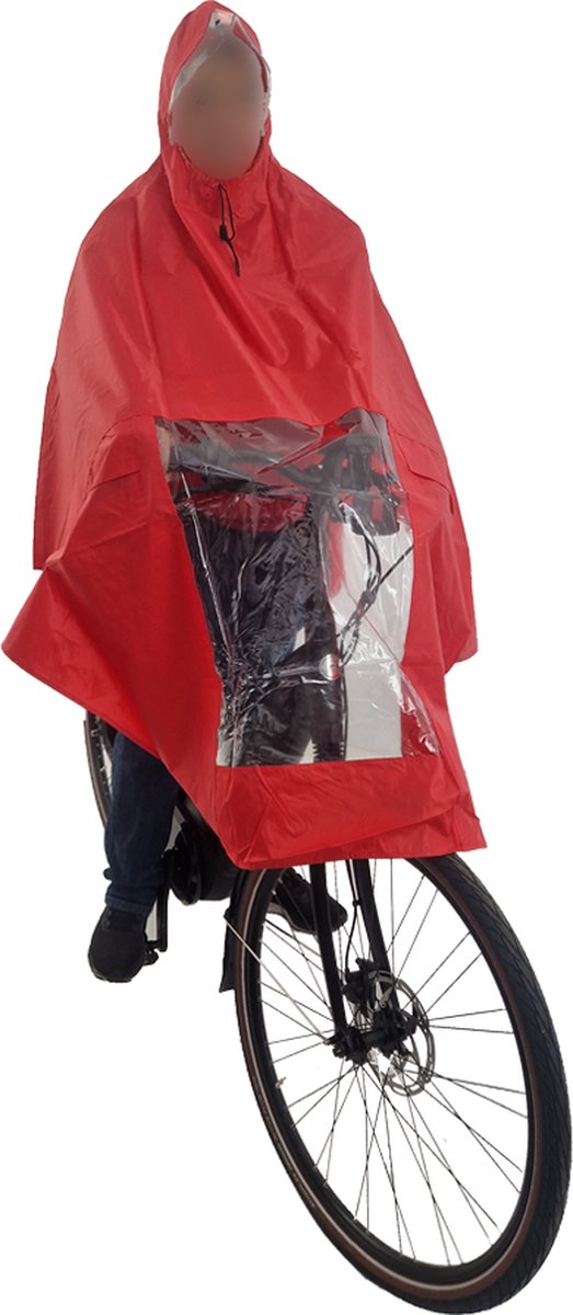 HOOODIE Poncho Deluxe - Regenjas - op Fiets - rood