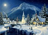 Diamond painting winterlandschap sneeuw nacht water 30x40cm vierkante steentjes