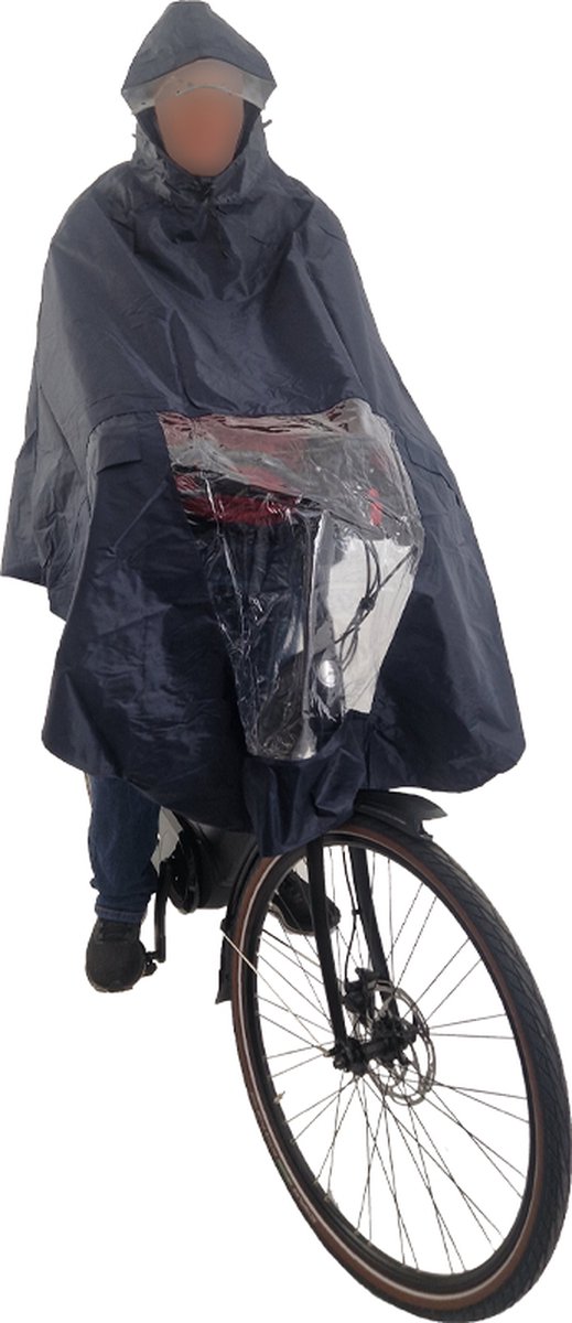 HOOODIE Poncho Deluxe - Regenjas - op Fiets - navy blauw