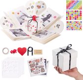 int!rend Gift Box Explosion Box - Coffret cadeau pour vous décorer - Avec autocollants, pochoirs, coeurs, ruban, marqueur doré - Boîte photo pour cadeau unique - Crème