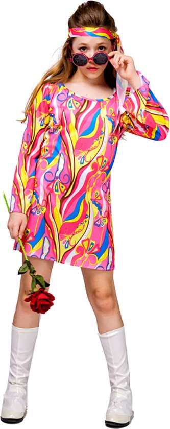 Hippie jurk dames - Hippie kostuum meisjes - Hippie kleding - Flower power kostuum meisjes - Carnavalskleding kinderen - Carnaval kostuum - 10 tot 12 jaar