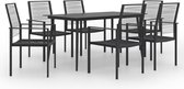 The Living Store Tuinset - Eettafel met 6 stoelen - Glas en gepoedercoat staal - Zwart - 150 x 80 x 74 cm (L x B x H) - Waterbestendig