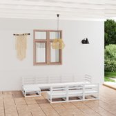 The Living Store Tuinset - Grenenhout - Wit - 70 x 70 x 67 cm - Inclusief 6x middenbank - 2x hoekbank - 2x tafel/voetenbank