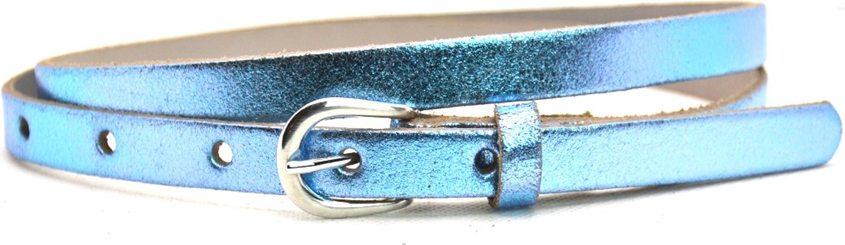Take-it 1,5 cm smalle metallic riem - metallic blauw - damesriem 100% leder - Maat 105 - Totale lengte 120cm