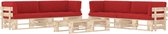 The Living Store Pallet loungeset - hout - 110x65x55 cm - rood kussen