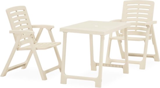 The Living Store Balkonset - Kunststof - Wit - Inklapbare Tuinstoelen - Tuintafel - 81 x 56 x 63 cm