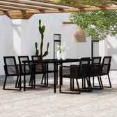 The Living Store Tuinset - Eettafel 200x100x74 cm - PVC-rattan stoelen - Zwart
