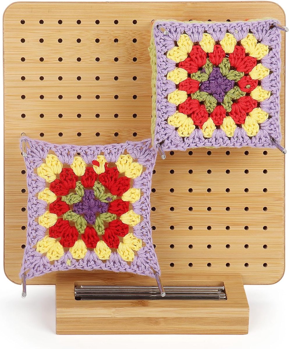 Granny Square Spanner, 20 x 20 cm Bamboe Blokkeerbord met Uitgesneden Kanaal, Barrière...