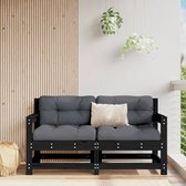 The Living Store Tuinstoel - Massief grenenhout - Zwart - 66 x 62 x 70.5 cm - Inclusief kussens - Set van 2