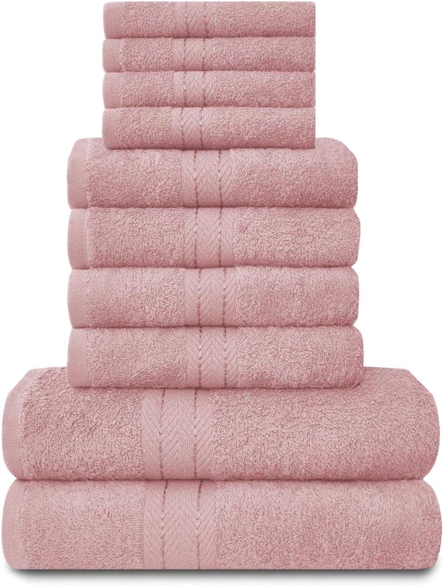 Handdoeken Familie Bale Set 10st 100% Katoen 4x Gezicht 4x Hand 2x Badhanddoeken Badkamer Accessoires (Blush Pink)