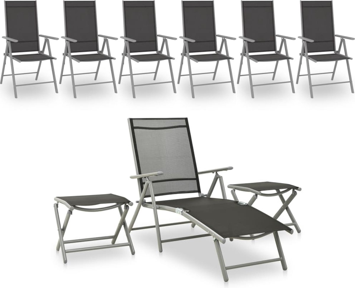 The Living Store 9-delige Loungeset zwart en zilverkleurig - Loungeset - Tuinset - Lounge - Tuinmeubilair - Aluminium