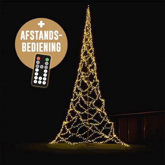 Lumedi - Kerstboom - Vlaggenmast Verlichting - 1000cm - 2000 Warm Wit Led Lampjes - Afstandsbediening - Voor Buiten - Lumedi