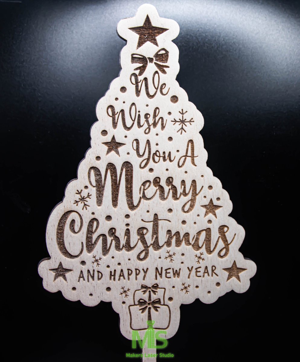 Makers Laser Studio Kerst taarttopper - Houten decoratie voor taart - 14x14 cm