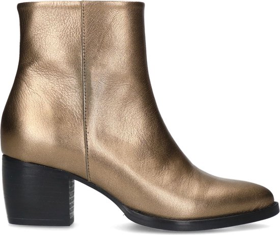 Manfield - Dames - Goudkleurige metallic leren enkellaarsjes - Maat 37