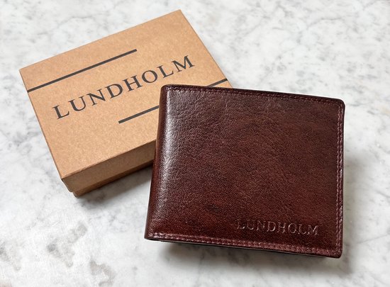 Lundholm Portefeuille homme luxe cuir RFID anti-skim dans coffret cadeau - Série Reykjavik portefeuille homme cuir - cadeaux homme cadeau pour homme pointe Billfold Marron