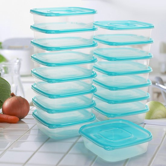 Starvortex 16 stuks kleine voedselcontainers met deksels, 450 ml herbruikbare snackpotten, lekvrije plastic containers met schroefsluiting, kleine kuipen met deksels voor lunch, yoghurt, fruit