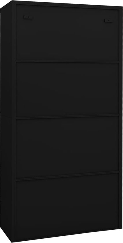 The Living Store Opbergkast - Staal - 90 x 40 x 180 cm - 4 deuren - Verstelbare schappen - Gehard glas - Zwart