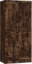 The Living Store Kledingkast - Gerookt eiken - 82.5 x 51.5 x 180 cm - Hoogwaardige bewerkte houten kast