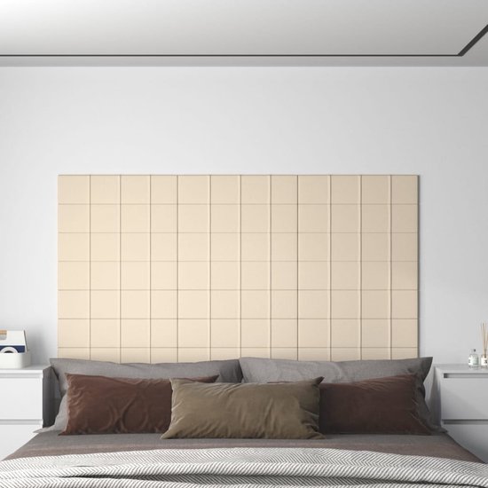 The Living Store Wandpaneel - Fluweel - 60 x 15 cm - Crème - 12 stuks