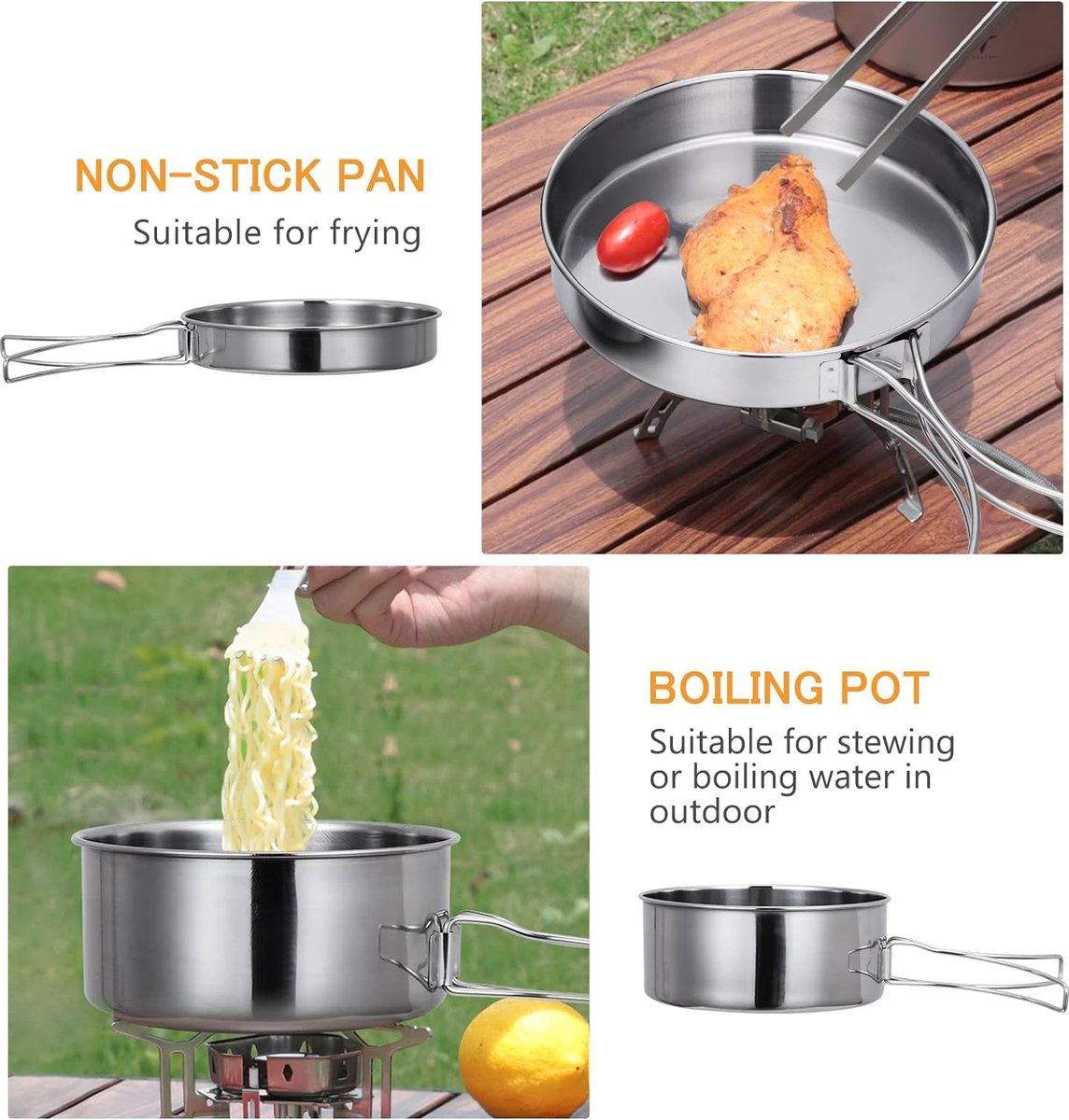Odoland Set De Casseroles Camping 15 Pièces - Vaisselle Outdoor Aluminium Antiadhésif Pour 4-5 Personnes