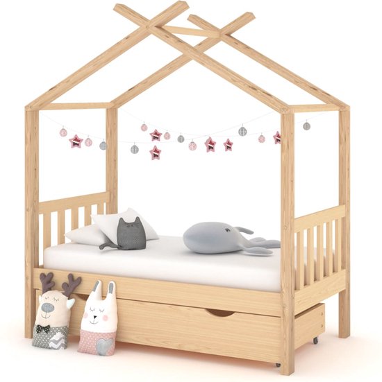 Lit Enfant The Living Store - Style Cabane dans les Arbres - Bois - 146x77x190 cm - Avec Tiroir de Rangement - Pin Massief