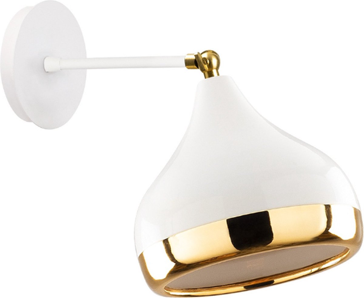 Opviq Wandlamp | Metalen Lamp 17x28cm | E27 fitting | Witgoud