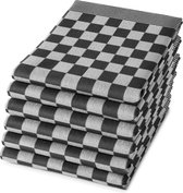 Droomtextiel Horeca Theedoeken Set Zwart Wit - 6x Stuks 65x65cm - Sneldrogend Horecakwaliteit Geblokt hoogwaardige kwaliteit