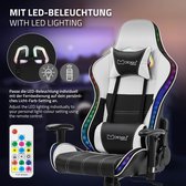 ML-Design Gaming Stoel met RGB LED-verlichting en Bluetooth Speakers, Wit, Kunstleer, Ergonomische Bureaustoel, Hoge Rugleuning, Hoofdsteun, Lendenkussen, Draaibaar Verstelbaar, Racing Gamer Chair