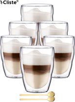 Dubbelwandige Koffieglazen 350ML Set van 6x met Gratis 6x Lepels - Latte Macchiato Glazen - Dubbelwandige Cappuccino Glazen - Dubbelwandige Theeglazen - Cappuccino Glazen - Koffieglazen