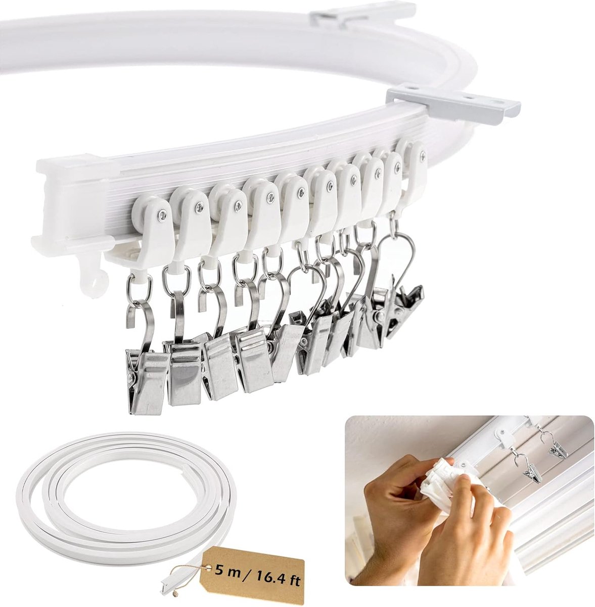 Flexibele Gordijnrail, DynaLiving 5 Meter Plafond Gordijnrail, Gebogen