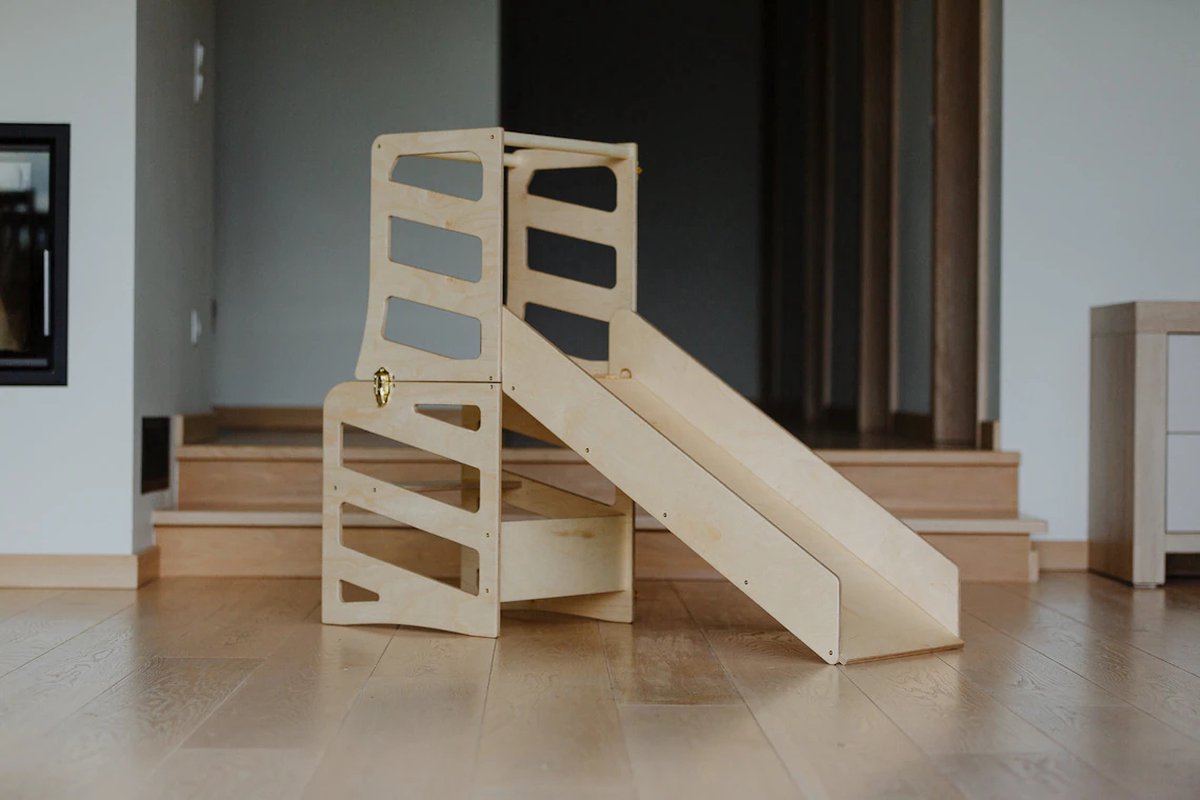 Image of 3 in 1 toren, bureau & glijbaan voor kinderen blanke lak