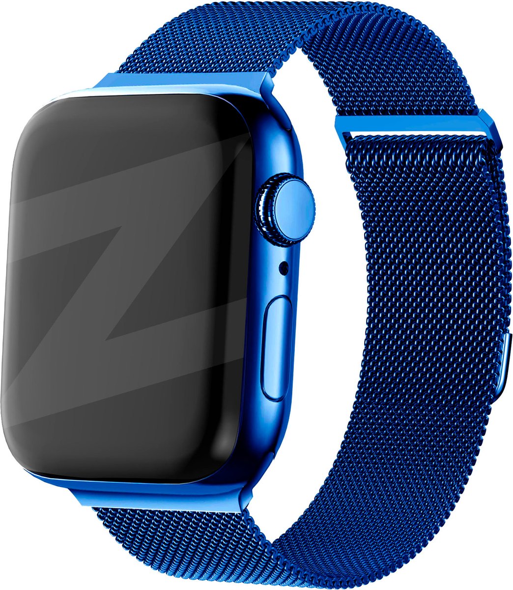 Bandz Milanese loop band geschikt voor Apple Watch 1/2/3/ 4/5/6/8/9/SE - Maat: 38 / 40 / 41 / 42mm - Hoogwaardig gevlochten stalen materiaal smartwatchbandje - Milanees bandje met magneetsluiting - blauw Milanees Apple Watch bandje