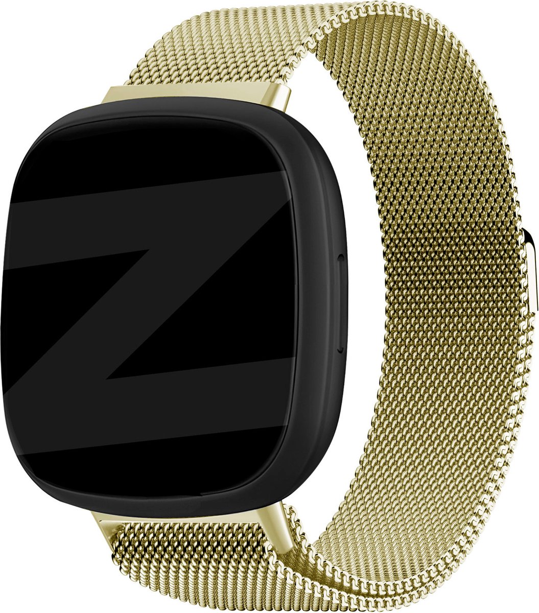 Bandz Milanese loop band geschikt voor Fitbit Versa 3 / Sense - Hoogwaardig gevlochten stalen materiaal smartwatch bandje - Milanees bandje met magneetsluiting - champagne gevlochten stalen bandje