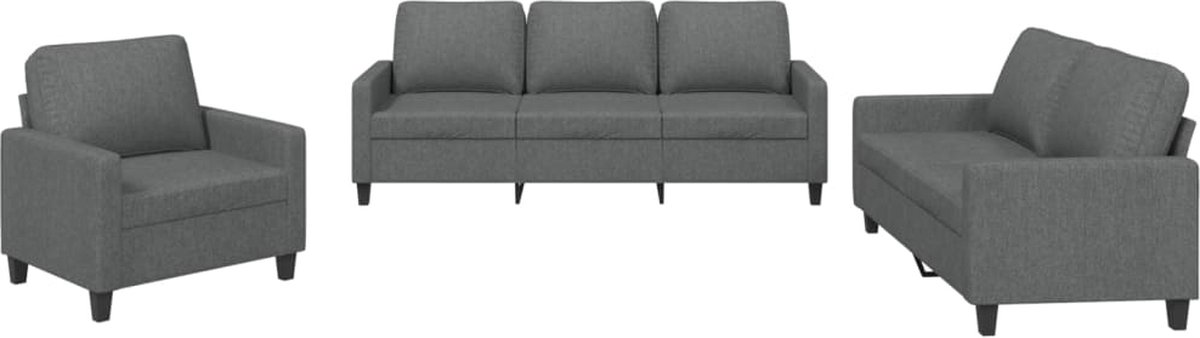 vidaXL - 3-delige - Loungeset - met - kussens - stof - donkergrijs