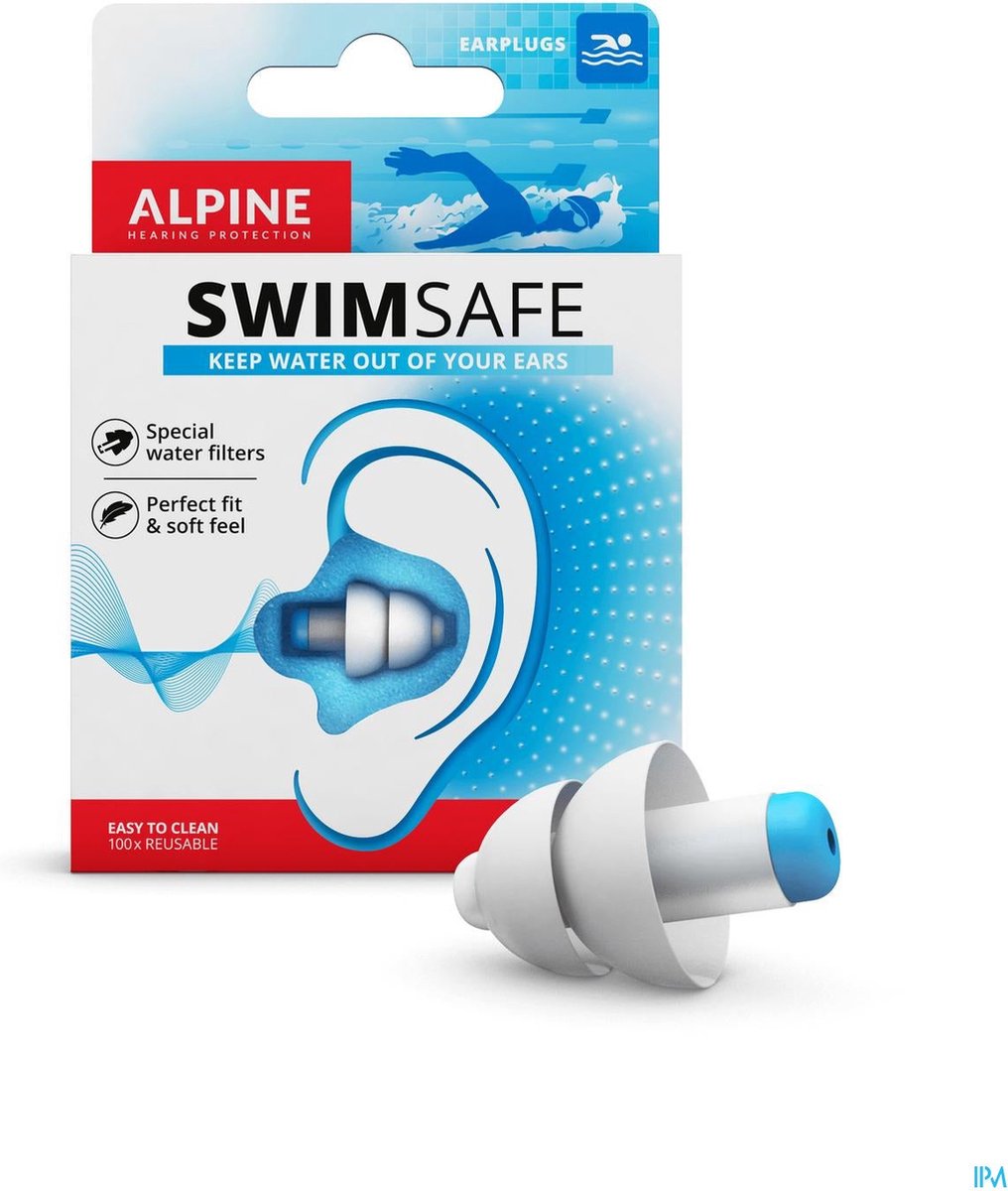 Alpine SwimSafe - Zwem oordoppen - Waterdicht - Voorkomt oorpijn - Oordopjes geschikt voor Douchen - Herbruikbaar - Blauw - SNR 10 dB - 1 paar - Alpine Hearing protection