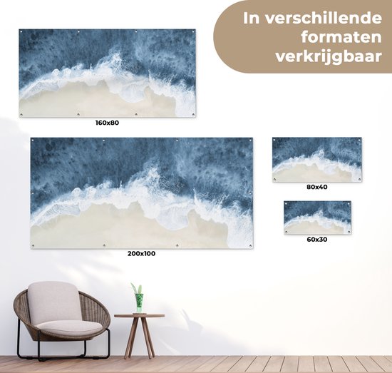 Tuinposter 160x80 cm - Tuindecoratie Strand - Zee - Water - Natuur - Poster voor in de tuin - Buiten decoratie - Schutting tuinschilderij - Tuindoek muurdecoratie - Wanddecoratie balkondoek