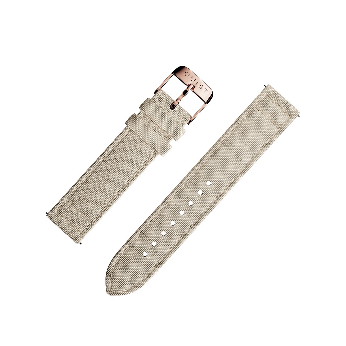 QUIST - horlogebandje - lichtbruin linnen - rosegouden sluiting - 18mm